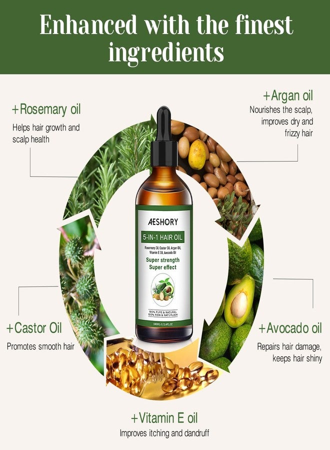 Aeshory Hair Oil - 5 IN 1 Hair Care Oil with Rosemary, Castor, Argan, Vitamin E, and Avocado for Hair Growth and Strengthening - Nourishing and Volumizing 3.38 fl oz - Image 2